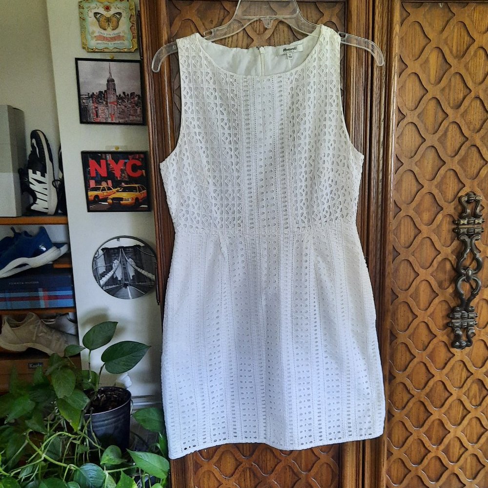 MADEWELL White Eyelet Trail Mini Sleeveless Sheath Dress with Pockets! - 6 - Picture 2 of 16